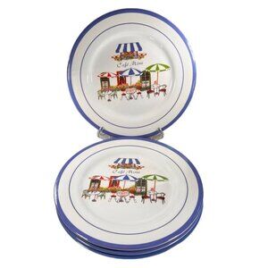 Miracle CAFE MIMI Melamine Melmac Set 4 Salad Plates French Cafe Umbrellas Paris